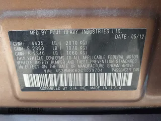 2012 Subaru Legacy Limited with VIN 4S3BMBK62C3039704, listed as a IAAI auction lot 42091092 with 177,350 mi miles and . Bid and sale history available at carsss.com. Image 9.