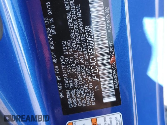 2015 Subaru BRZ Limited с VIN JF1ZCAC13F8606238, выставлен на аукционе Copart как лот 47035555 с пробегом 98 431 миль миль и Списание • Salvage title. История ставок и продаж доступна на DreamBid. Изображение 14.