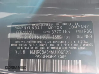 2021 Hyundai Venue SEL with VIN KMHRC8A34MU106323, listed as a IAAI auction lot 41645311 with 94,312 mi miles and . Bid and sale history available at carsss.com. Image 9.