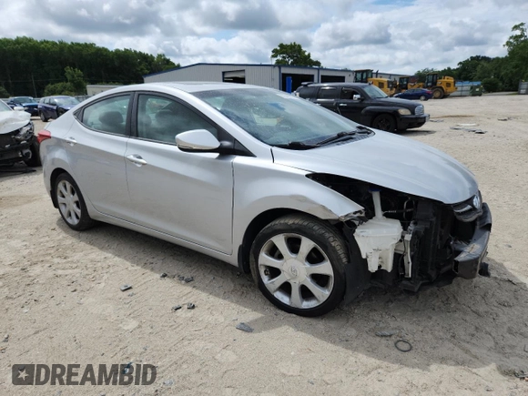 2012 Hyundai Elantra Limited with VIN KMHDH4AE7CU448322, listed as a Copart auction lot 62540055 with 122,623 mi miles and Salvage title. Bid and sale history available at DreamBid. Image 4.