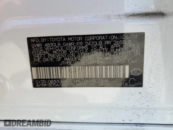 2014 Lexus GS 350 with VIN JTHBE1BL6E5041846, listed as a Copart auction lot 58832955 with 162,804 mi miles and Salvage title. Bid and sale history available at DreamBid. Image 13.