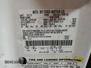 2013 Ford F-150 XL with VIN 1FTFW1ET3DFA30940, listed as a Copart auction lot 65817005 with 272,983 mi miles and Clean title. Bid and sale history available at DreamBid. Image 12.