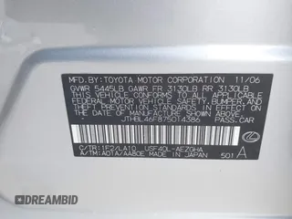 2007 Lexus LS 460 z VIN JTHBL46F875014386, wystawiony jako IAAI lot #41946333 z przebiegiem 134 574 mil mil oraz . Historia ofert i sprzedaży dostępna na DreamBid. Obrazek 9.
