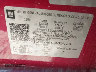 2021 Chevrolet Silverado 1500 High Country with VIN 3GCUYHET8MG141704, listed as a IAAI auction lot 41635846 with 50,425 mi miles. Bid and sale history available at carsss.com. Image 9.