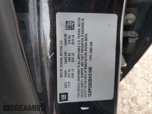 2013 Buick Verano z VIN 1G4PP5SK2D4151048, wystawiony jako Copart lot #57365905 z przebiegiem 203 106 mil mil oraz Szkoda całkowita • Salvage title. Historia ofert i sprzedaży dostępna na DreamBid. Obrazek 13.
