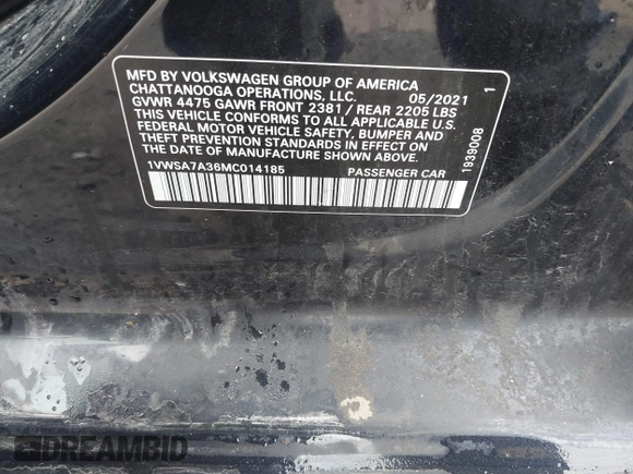 2021 Volkswagen Passat SE z VIN 1VWSA7A36MC014185, wystawiony jako IAAI lot #41915701 z przebiegiem 175 043 mil mil oraz . Historia ofert i sprzedaży dostępna na DreamBid. Obrazek 9.