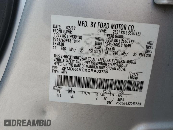 2013 Ford Edge Limited z VIN 2FMDK4KCXDBA03739, wystawiony jako Copart lot #52665385 z przebiegiem 138 412 mil mil oraz Szkody całkowita. Historia ofert i sprzedaży dostępna na DreamBid. Obrazek 12.