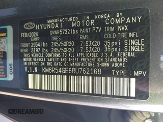2024 Hyundai Palisade Limited z VIN KM8R54GE6RU762168, wystawiony jako IAAI lot #41636936 z przebiegiem 12 236 mil mil oraz . Historia ofert i sprzedaży dostępna na DreamBid. Obrazek 9.