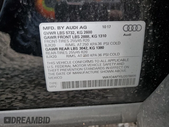 2018 Audi SQ5 Prestige with VIN WA1C4AFY0J2078895, listed as a Copart auction lot 48530715 with 65,559 mi miles and Salvage Title. Bid and sale history available at DreamBid. Image 13.