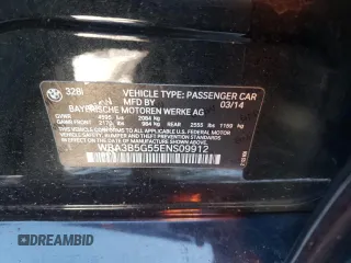2014 BMW 3 Series 328i xDrive with VIN WBA3B5G55ENS09912, listed as a Copart auction lot 86159934 with 131,554 mi miles and Salvage Title. Bid and sale history available at DreamBid. Image 12.