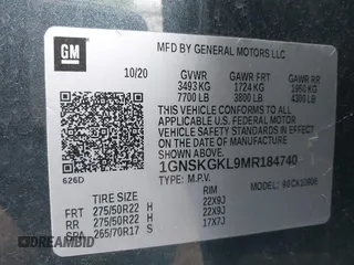 2021 Chevrolet Suburban High Country with VIN 1GNSKGKL9MR184740, listed as a IAAI auction lot 41509373 with 67,979 mi miles. Bid and sale history available at carsss.com. Image 9.