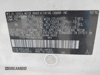 2011 Toyota RAV4 Ltd with VIN 2T3YF4DV1BW057806, listed as a IAAI auction lot 41237304 with 158,305 mi miles. Bid and sale history available at carsss.com. Image 9.