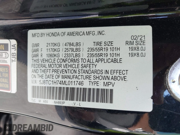 2021 Acura RDX w/Advance Package with VIN 5J8TC1H74ML011746, listed as a IAAI auction lot 41331679 with 72,676 mi miles. Bid and sale history available at carsss.com. Image 9.