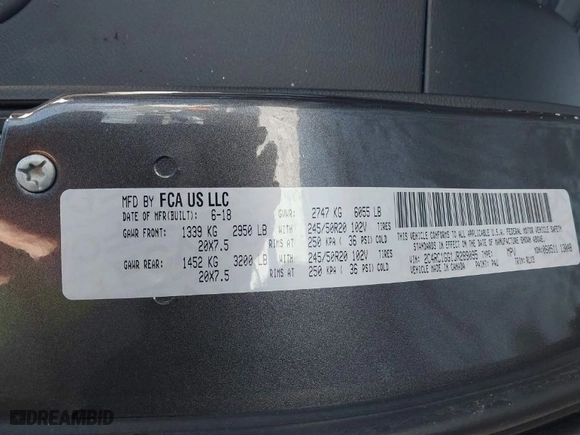 2018 Chrysler Pacifica Limited with VIN 2C4RC1GG1JR289095, listed as a IAAI auction lot 41413115 with 92,045 mi miles. Bid and sale history available at carsss.com. Image 9.
