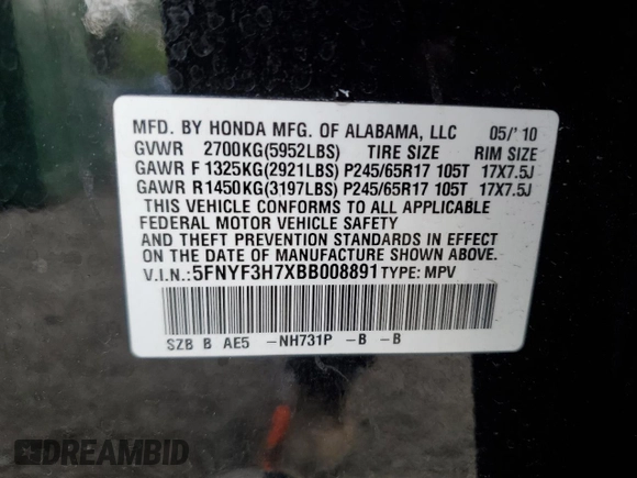 2011 Honda Pilot EX-L z VIN 5FNYF3H7XBB008891, wystawiony jako Copart lot #58576745 z przebiegiem 140 589 mil mil oraz Szkoda całkowita • Salvage title. Historia ofert i sprzedaży dostępna na DreamBid. Obrazek 13.