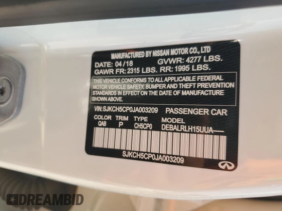 2018 Infiniti QX30 ESSENTIAL with VIN SJKCH5CP0JA003209, listed as a Copart auction lot 66005624 with 25,510 mi miles and Salvage Title. Bid and sale history available at carsss.com. Image 13.