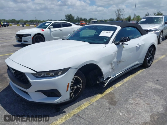 2025 Ford Mustang EcoBoost with VIN 1FAGP8UH4S5105984, listed as a IAAI auction lot 42144715 with 3,573 mi miles. Bid and sale history available at carsss.com. Image 2.
