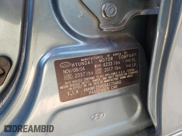 2005 Hyundai Sonata GLS with VIN KMHWF35H05A173460, listed as a Copart auction lot 80047394 with 116,281 mi miles and Salvage Title. Bid and sale history available at carsss.com. Image 12.
