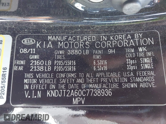 2012 Kia Soul + with VIN KNDJT2A60C7738936, listed as a IAAI auction lot 42099055 with 154,737 mi miles and . Bid and sale history available at DreamBid. Image 9.