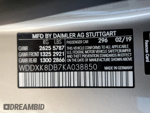 2019 Mercedes-Benz S-Class S 560 with VIN WDDXK8DB7KA038850, listed as a Copart auction lot 45124985 with 0 mi miles and Salvage Title. Bid and sale history available at carsss.com. Image 12.