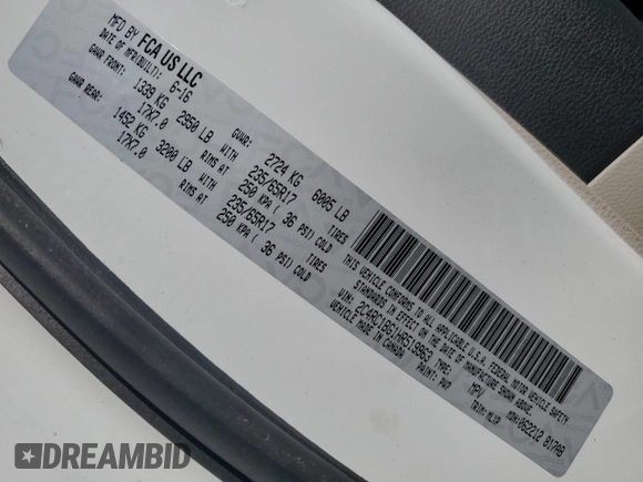2017 Chrysler Pacifica Touring L with VIN 2C4RC1BG1HR519963, listed as a Copart auction lot 52800915 with 141,225 mi miles and Salvage Title. Bid and sale history available at DreamBid. Image 16.