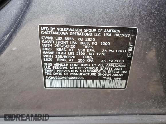 2023 Volkswagen Atlas SE z VIN 1V2WE2CA6PC223095, wystawiony jako Copart lot #78919264 z przebiegiem 32 967 mil mil oraz Szkoda całkowita • Salvage title. Historia ofert i sprzedaży dostępna na DreamBid. Obrazek 13.