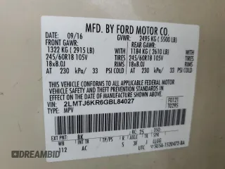 2016 Lincoln MKX Select z VIN 2LMTJ6KR6GBL84027, wystawiony jako Copart lot #54084425 z przebiegiem 122 304 mil mil oraz Szkoda całkowita • Salvage title. Historia ofert i sprzedaży dostępna na DreamBid. Obrazek 13.