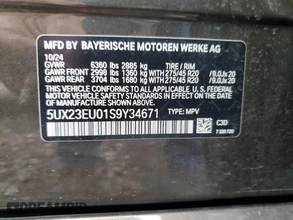 2025 BMW X5 xDrive40i with VIN 5UX23EU01S9Y34671, listed as a Copart auction lot 51931465 with 5,887 mi miles and Salvage Title. Bid and sale history available at carsss.com. Image 13.