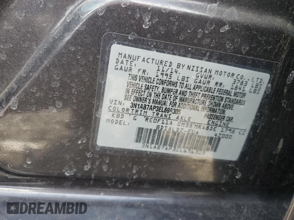 2014 Nissan Sentra SV with VIN 3N1AB7AP3EL696305, listed as a Copart auction lot 41922025 with 127,497 mi miles and Salvage Title. Bid and sale history available at DreamBid. Image 14.