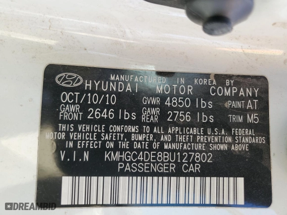 2011 Hyundai Genesis with VIN KMHGC4DE8BU127802, listed as a Copart auction lot 52614475 with 148,803 mi miles and Salvage Title. Bid and sale history available at carsss.com. Image 12.