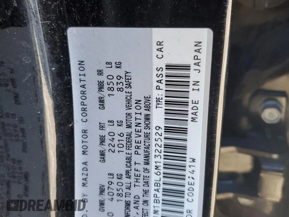 2021 Mazda 3 Select with VIN JM1BPABL6M1322529, listed as a Copart auction lot 41501505 with 58,722 mi miles and Salvage Title. Bid and sale history available at DreamBid. Image 13.