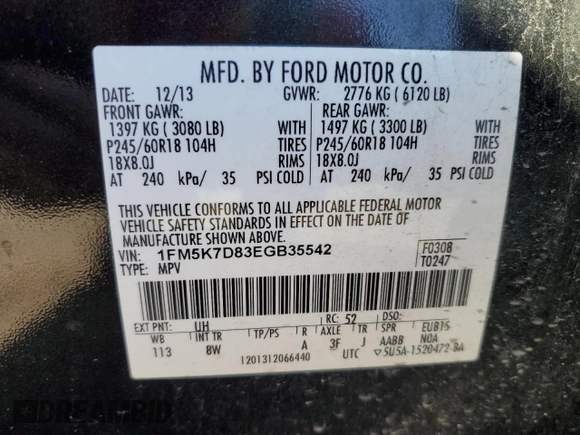 2014 Ford Explorer XLT with VIN 1FM5K7D83EGB35542, listed as a Copart auction lot 52088705 with 163,061 mi miles and Salvage title. Bid and sale history available at DreamBid. Image 15.