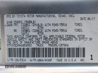 2017 Toyota Tacoma SR with VIN 5TFSX5EN9HX054583, listed as a IAAI auction lot 41991690 with 129,524 mi miles and . Bid and sale history available at DreamBid. Image 9.
