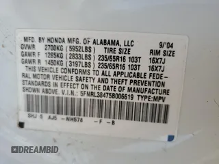 2005 Honda Odyssey EX z VIN 5FNRL38475B006619, wystawiony jako Copart lot #85041494 z przebiegiem Nie podano mil oraz Szkoda całkowita • Salvage title. Historia ofert i sprzedaży dostępna na DreamBid. Obrazek 13.