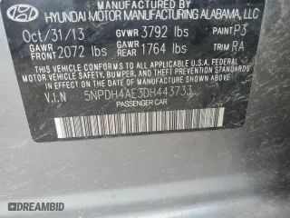 2013 Hyundai Elantra GLS PZEV with VIN 5NPDH4AE3DH443733, listed as a Copart auction lot 50496005 with 135,114 mi miles and Salvage Title. Bid and sale history available at carsss.com. Image 12.