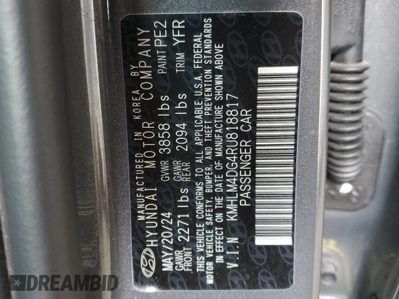 2024 Hyundai Elantra SEL z VIN KMHLM4DG4RU818817, wystawiony jako Copart lot #51142255 z przebiegiem 10 725 mil mil oraz Szkoda całkowita • Salvage title. Historia ofert i sprzedaży dostępna na DreamBid. Obrazek 13.