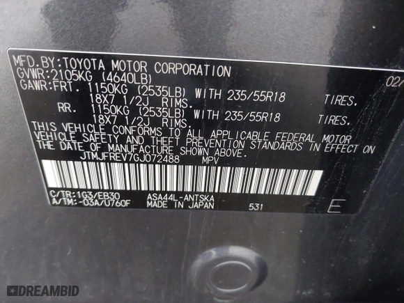 2016 Toyota RAV4 SE with VIN JTMJFREV7GJ072488, listed as a IAAI auction lot 42031254 with 106,901 mi miles. Bid and sale history available at carsss.com. Image 9.