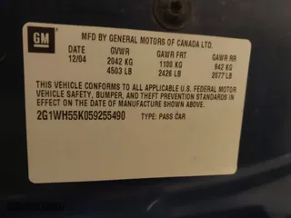 2005 Chevrolet Impala LS with VIN 2G1WH55K059255490, listed as a IAAI auction lot 41672794 with 205,724 mi miles. Bid and sale history available at carsss.com. Image 9.