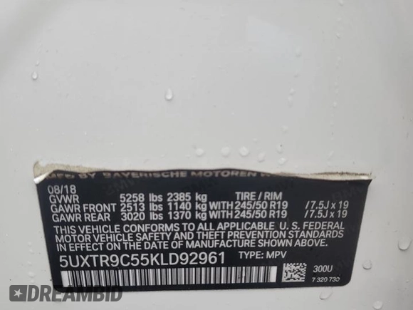 2019 BMW X3 xDrive30i with VIN 5UXTR9C55KLD92961, listed as a Copart auction lot 43133565 with 90,574 mi miles and Salvage Title. Bid and sale history available at carsss.com. Image 13.