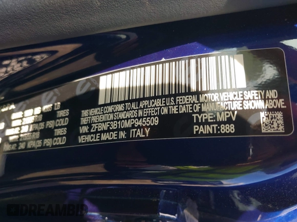 2021 FIAT 500X Trekking with VIN ZFBNF3B10MP945509, listed as a IAAI auction lot 42299963 with 35,474 mi miles and . Bid and sale history available at DreamBid. Image 9.
