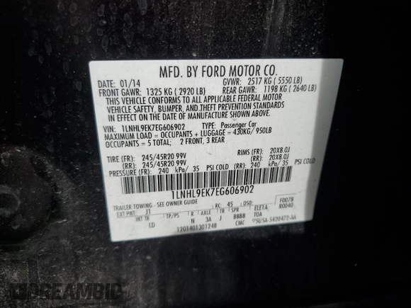 2014 Lincoln MKS with VIN 1LNHL9EK7EG606902, listed as a Copart auction lot 41837775 with 138,764 mi miles and Salvage Title. Bid and sale history available at DreamBid. Image 12.