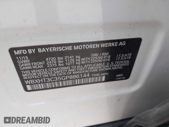 2016 BMW X1 xDrive28i with VIN WBXHT3C35GP886144, listed as a IAAI auction lot 41954742 with 89,268 mi miles. Bid and sale history available at carsss.com. Image 9.