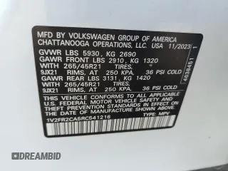 2024 Volkswagen Atlas SEL Premium R-Line z VIN 1V2FR2CA5RC541216, wystawiony jako Copart lot #52562725 z przebiegiem 14 709 mil mil oraz Szkoda całkowita • Salvage title. Historia ofert i sprzedaży dostępna na DreamBid. Obrazek 14.