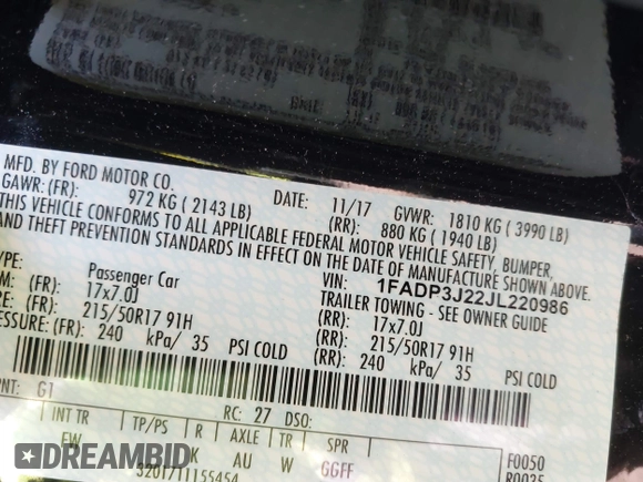 2018 Ford Focus Titanium with VIN 1FADP3J22JL220986, listed as a IAAI auction lot 42410253 with 40,791 mi miles and . Bid and sale history available at DreamBid. Image 9.