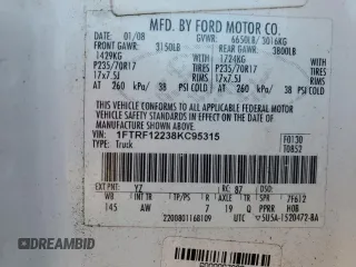 2008 Ford F-150 XL with VIN 1FTRF12238KC95315, listed as a Copart auction lot 79739344 with 170,710 mi miles and Salvage title. Bid and sale history available at DreamBid. Image 12.