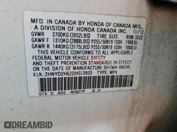 2013 Acura MDX Advance Pkg with VIN 2HNYD2H62DH513953, listed as a Copart auction lot 58642834 with 172,515 mi miles and Clean Title. Bid and sale history available at carsss.com. Image 13.
