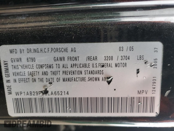 2005 Porsche Cayenne S with VIN WP1AB29P35LA65214, listed as a Copart auction lot 53718505 with 165,137 mi miles and Salvage title. Bid and sale history available at DreamBid. Image 12.