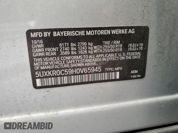 2017 BMW X5 xDrive35i with VIN 5UXKR0C59H0V65945, listed as a Copart auction lot 76082124 with 119,748 mi miles and Salvage Title. Bid and sale history available at carsss.com. Image 13.