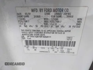 2009 Ford F-150 STX with VIN 1FTRX12819FA82911, listed as a IAAI auction lot 42424005 with 251,720 mi miles and . Bid and sale history available at DreamBid. Image 9.