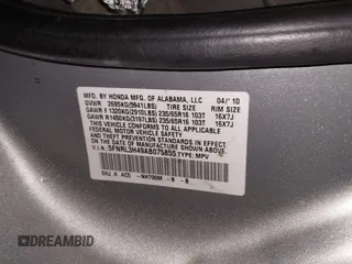2010 Honda Odyssey EX with VIN 5FNRL3H49AB075855, listed as a IAAI auction lot 41748075 with 163,521 mi miles. Bid and sale history available at carsss.com. Image 9.